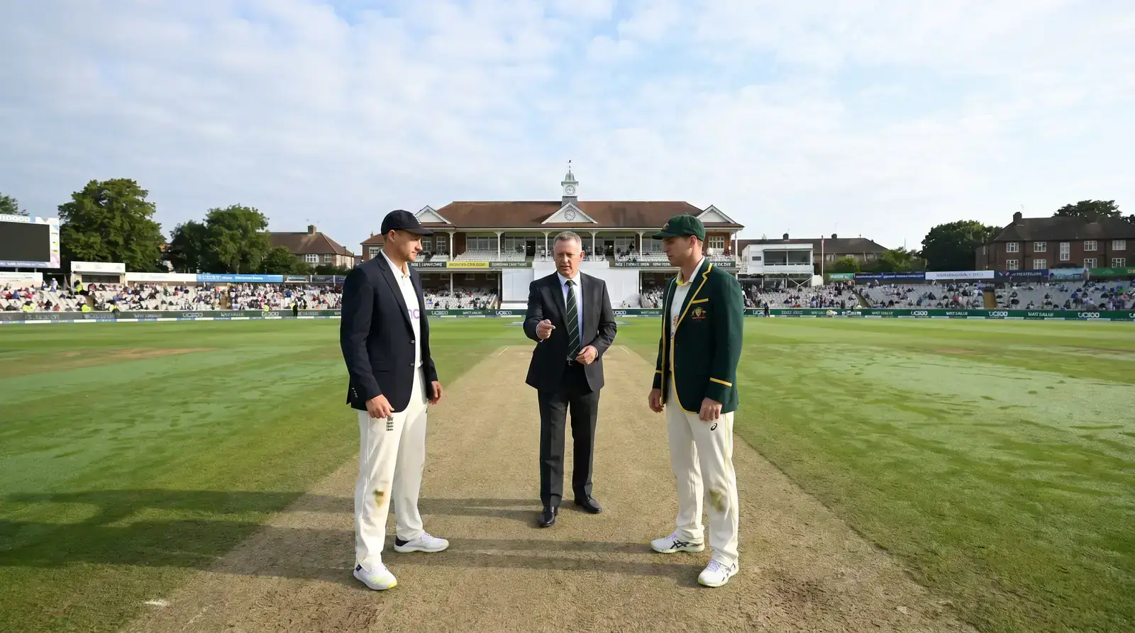 Cricket captains at the toss before an Ashes Test match