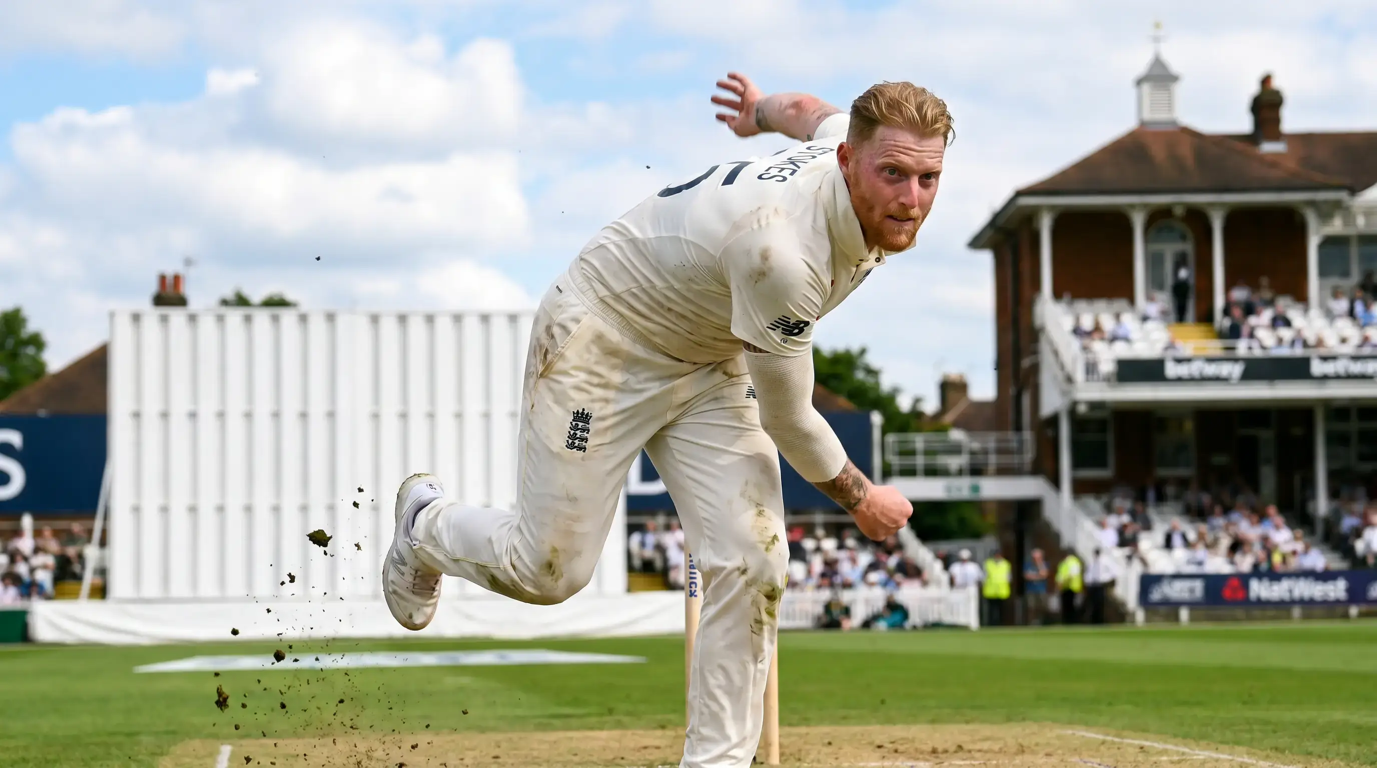 Fast bowler in action during an Ashes Test match