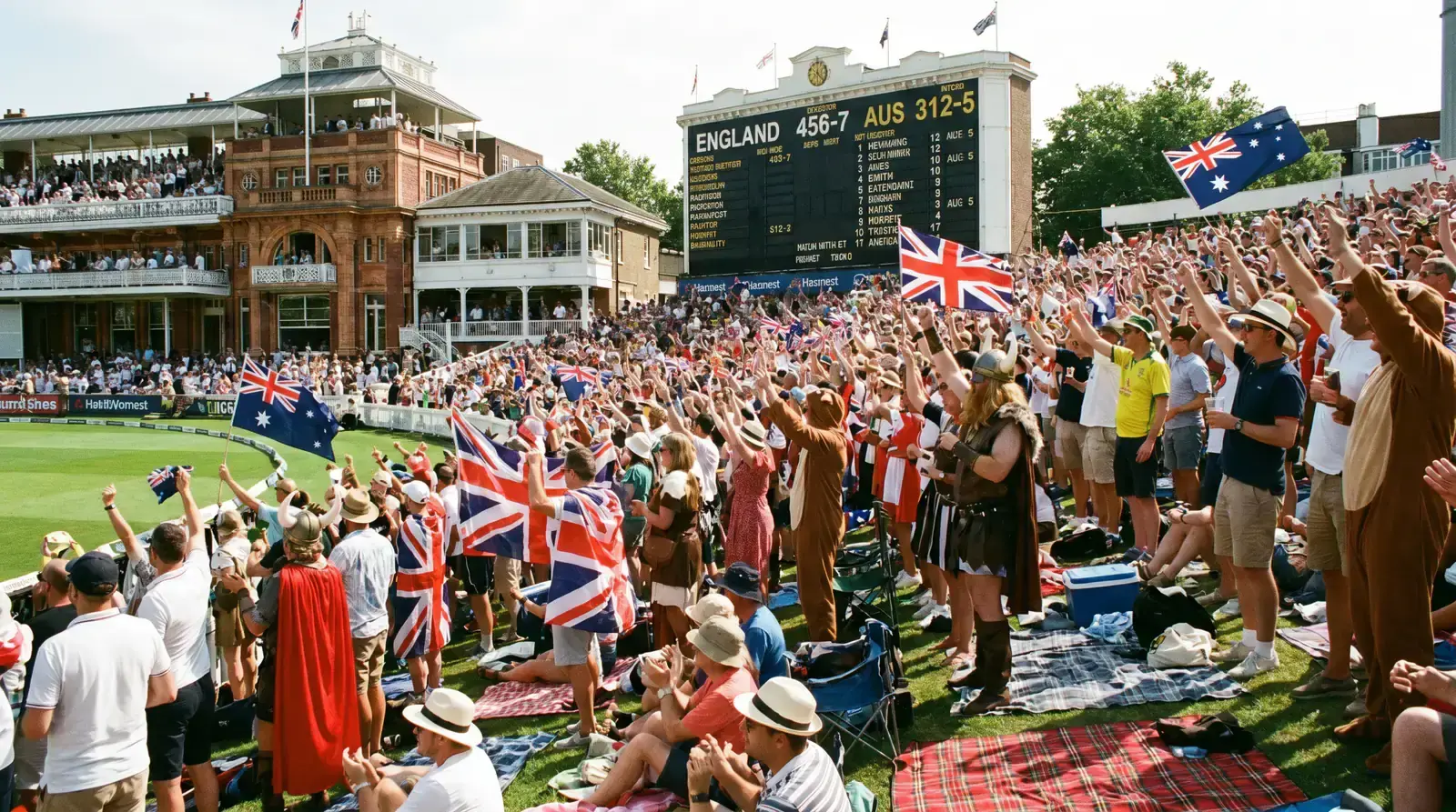 Packed crowd at an Ashes Test match in England