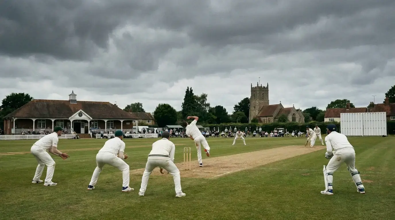 County Championship match action with slip cordon fielding