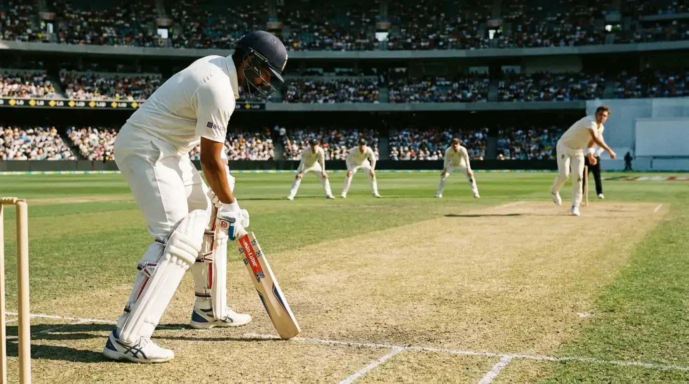 Cricket opener taking stance at the batting crease