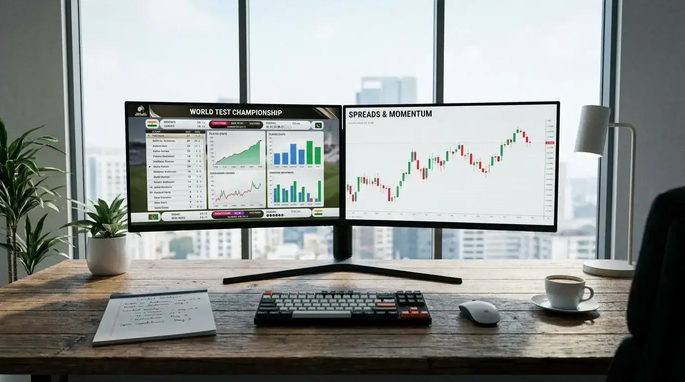 Cricket spread betting concept showing variable profit and risk