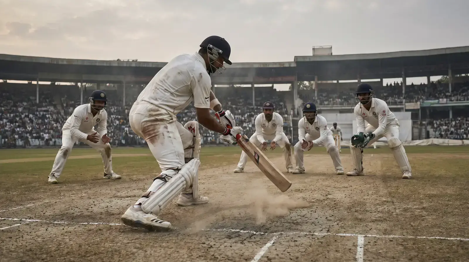 Day five Test match batting survival with defensive technique