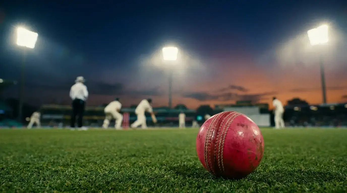 Day-night Test cricket with pink ball under floodlights