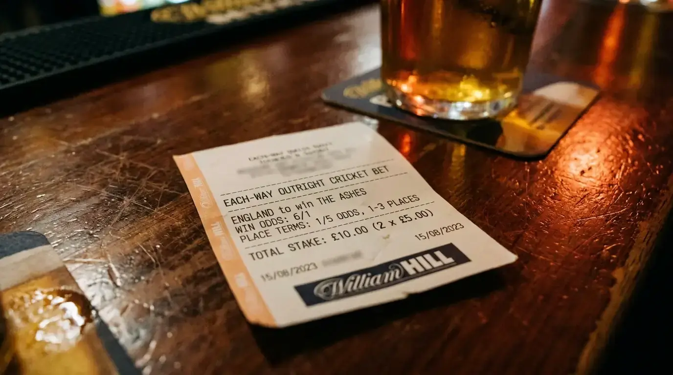 Each-way cricket outright bet slip showing win and place terms