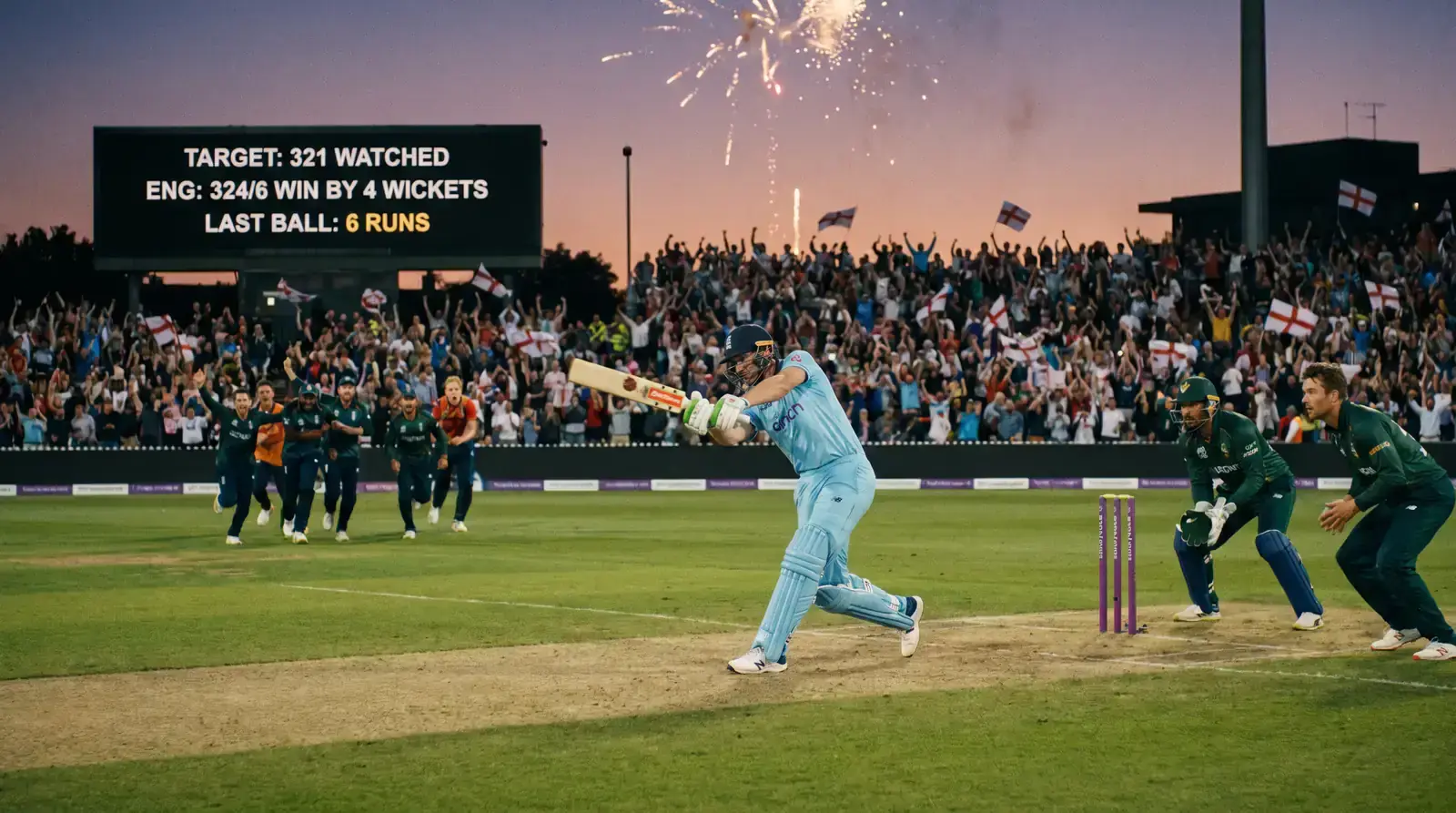 Cricket batsman playing match winning innings in successful chase