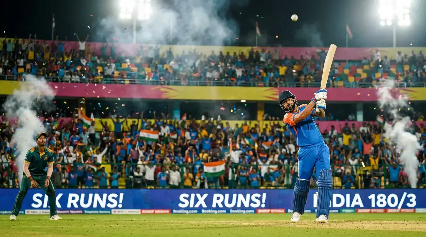 Cricket batsman hitting a boundary six during T20 match