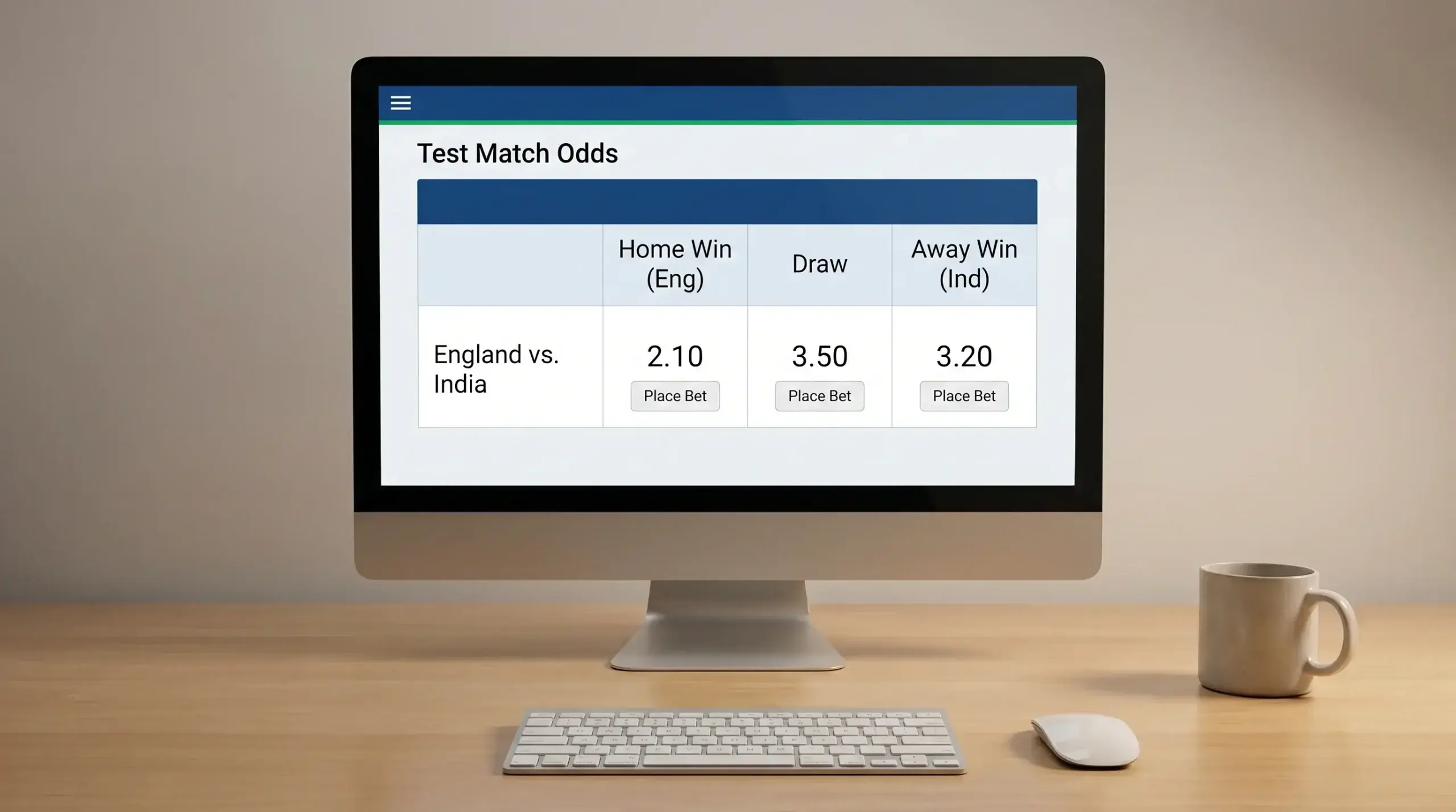 Test match three-way result market showing draw odds