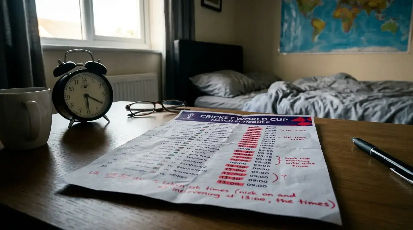 Cricket World Cup match schedule planning for UK time zones